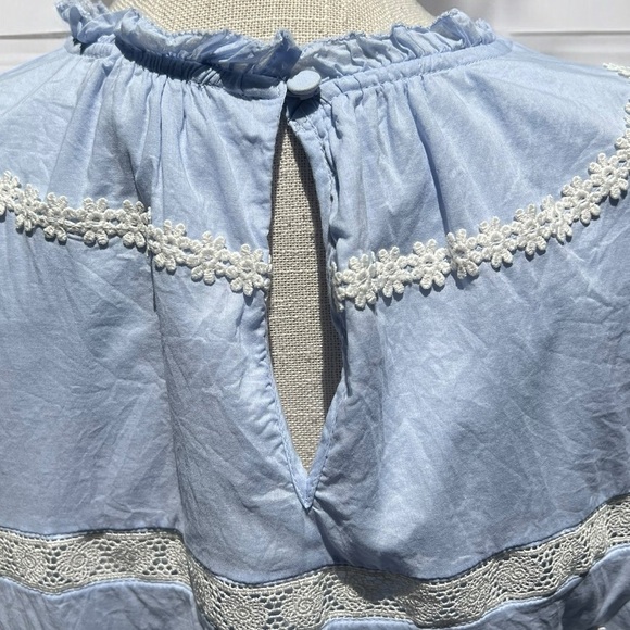 🌻J. Crew Daisy-chain Blue Peplum Short Sleeve Top w White Embroidery Size M - Picture 7 of 10